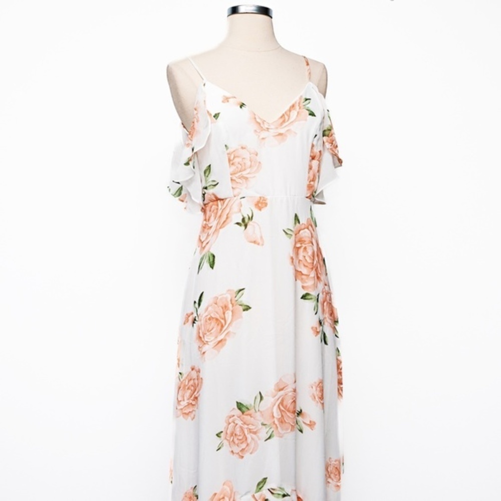 Lulu's White Maxi Dress with Blush Floral Print - Picture 4 of 12